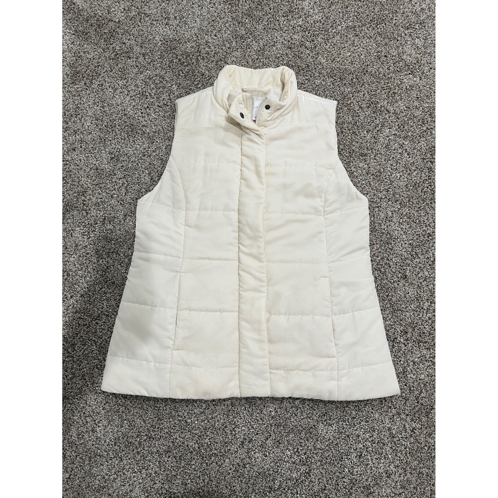 J. Jill Womens‎ Ivory Velvet Quilted Puffer Vest XS Sleeveless Snap Front Cream